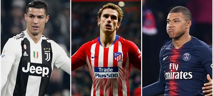 Ronaldo Cristiano, Antoine Griezmann y Kylian Mbappe, candidatos a Mejor Jugador en los Globe Soccer