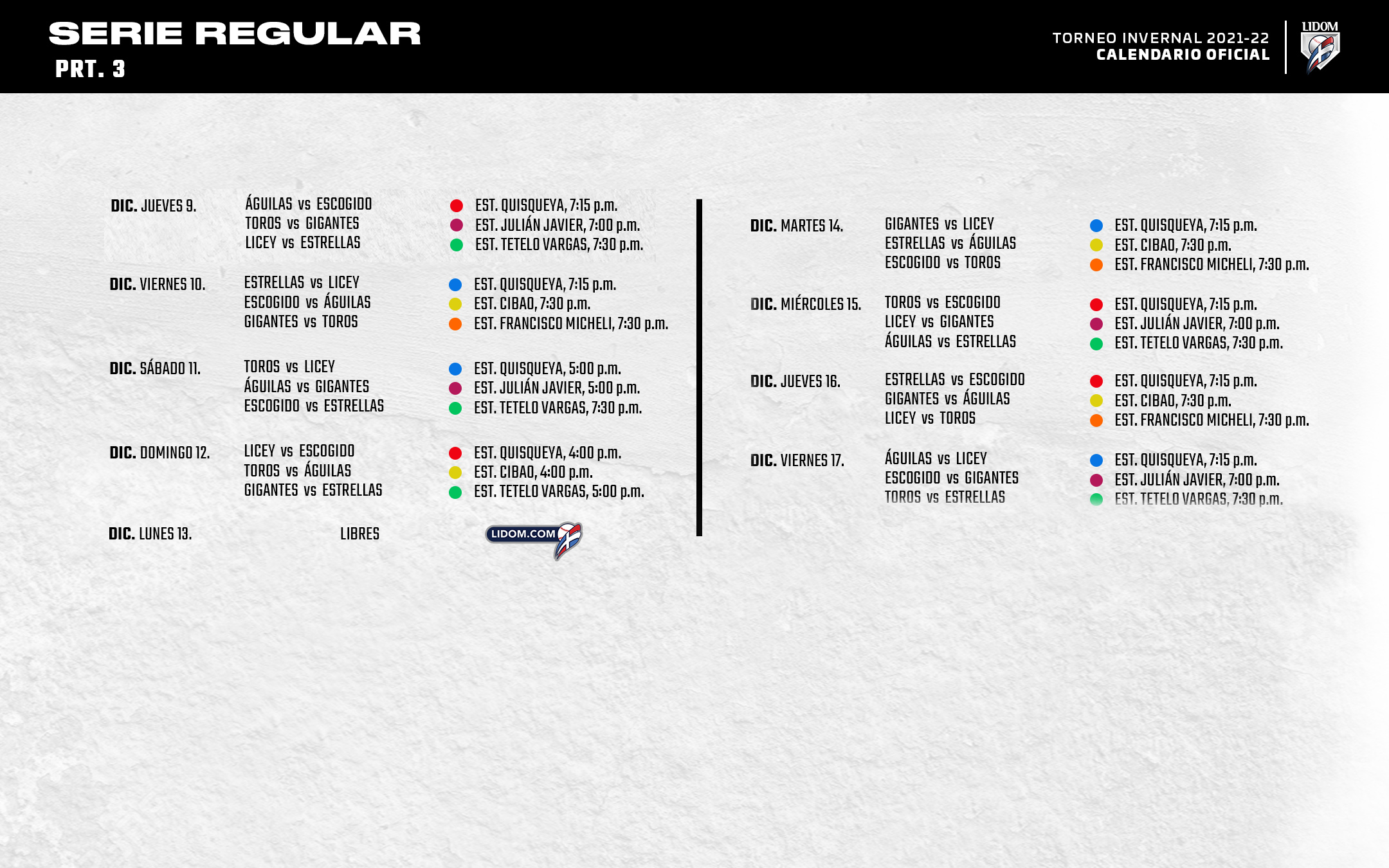 Lidom anuncia el calendario del torneo otoñoinvernal 20212022 CDN