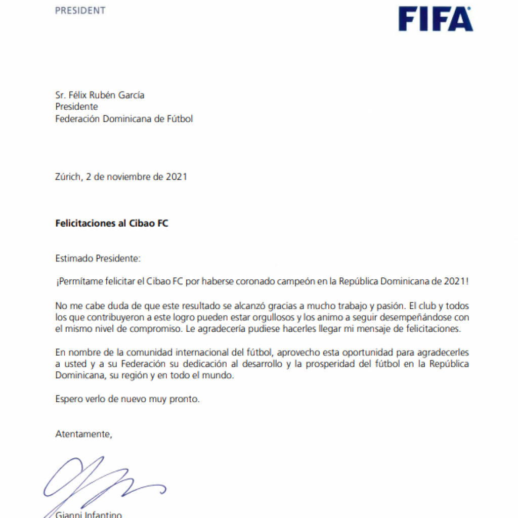 FIFA felicita a Cibao FC