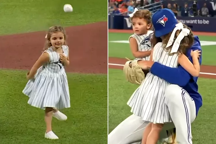 ¡El primer lanzamiento más adorable! la niña de Kevin Gausman sigue los pasos de su padre
